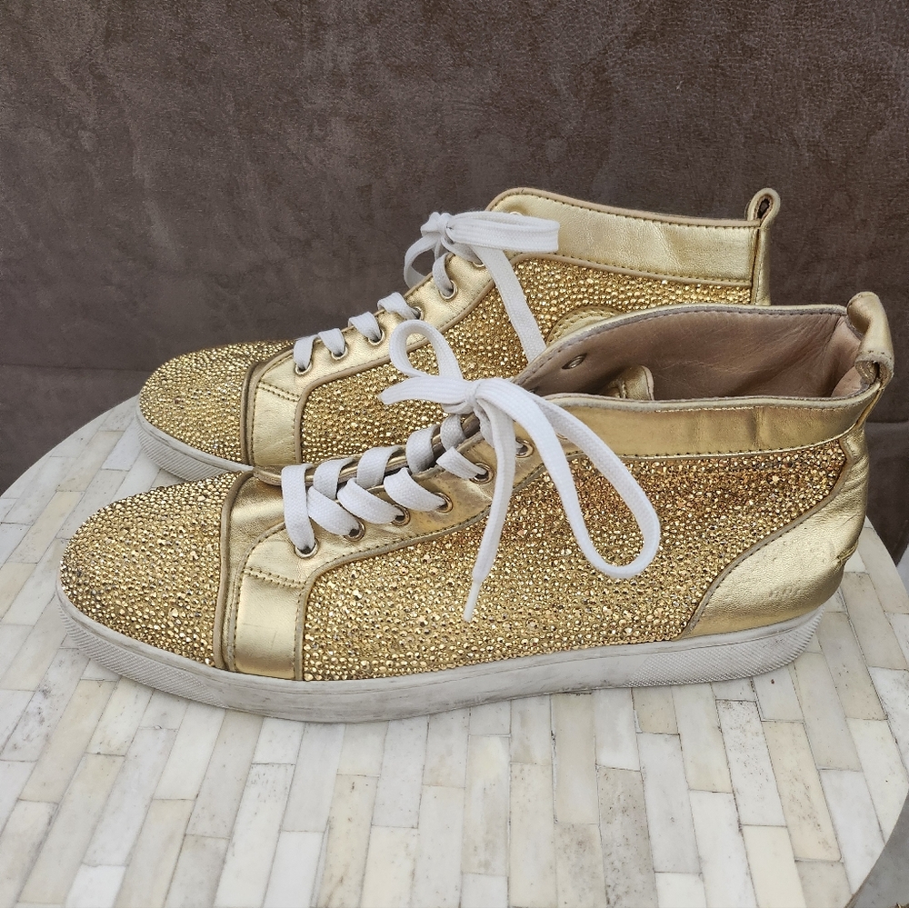 Christian Louboutin GOLD Swarovski Louis Strass Size 46 RARE & COA